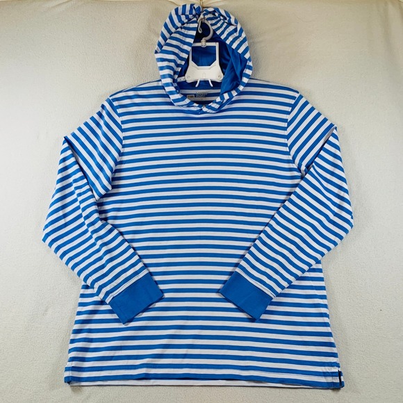 Lands' End Tops - Lands' End‎ Women's Long Sleeve Cotton Hoodie Sweatshirt Top Stripe Blue White L